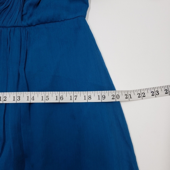 J Crew Silk Dress Lined V Neck Back Sleeveless Teal Blue Size 12 Petite - Picture 11 of 15